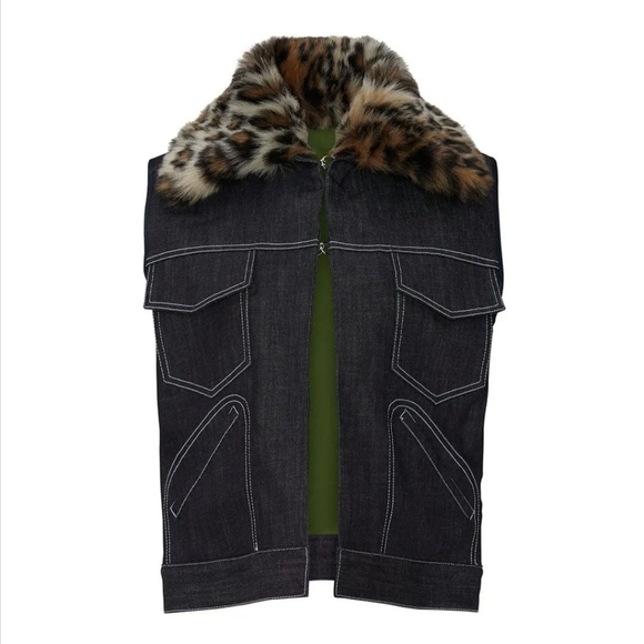 Harvey Faircloth Denim Vest with Faux Fur Collar size Medium - Picture 7 of 12